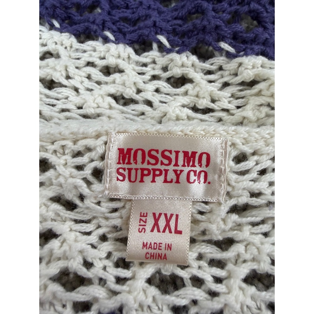 Mossimo XXL Striped Crochet Hooded Beach Cover Up Pullover Blue Cream NEW - Picture 6 of 9